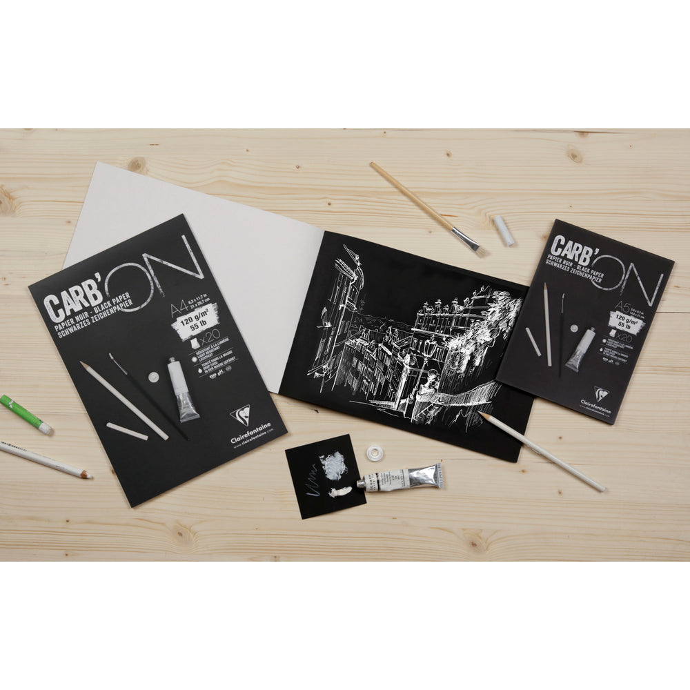 Zeichenblock mit schwarzem Papier CLAIREFONTAINE Carb'On 120 g/m² – 20 Blatt