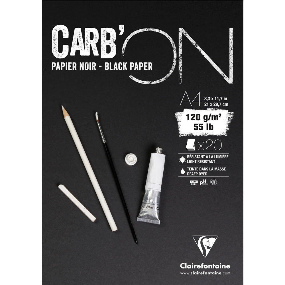 Zeichenblock mit schwarzem Papier CLAIREFONTAINE Carb'On 120 g/m² – 20 Blatt