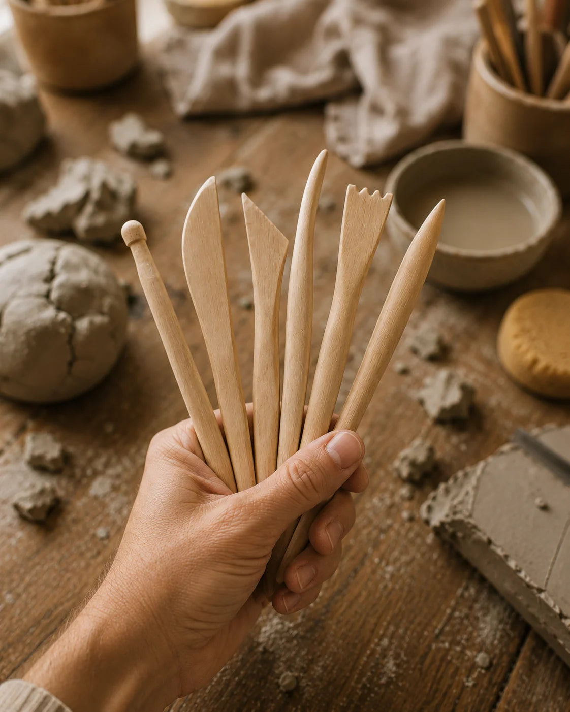 Set aus Holz-Modellierwerkzeugen