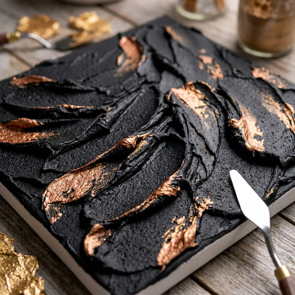 Impasto mit schwarzer Midnight 3D Strukturpaste und Metallic-Akzenten