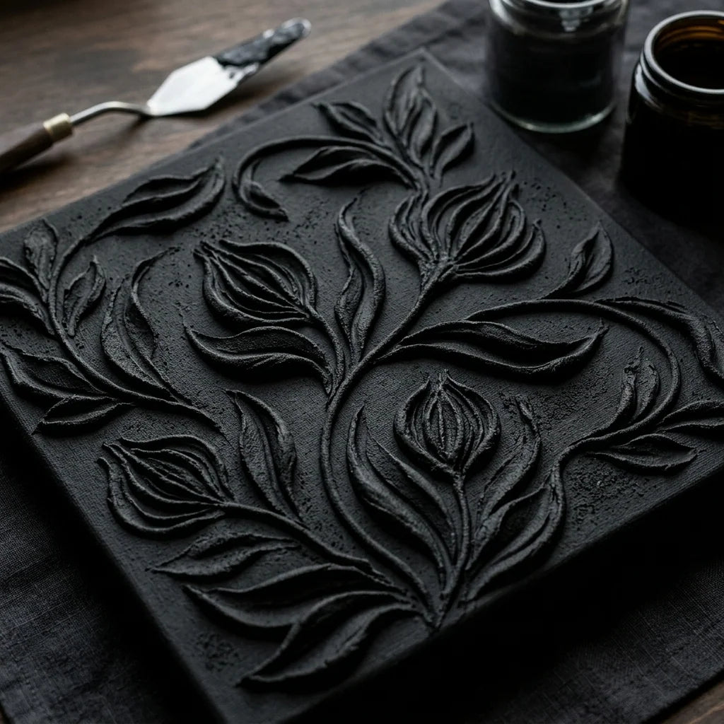 Schwarzes Relief aus Midnight 3D Strukturpaste