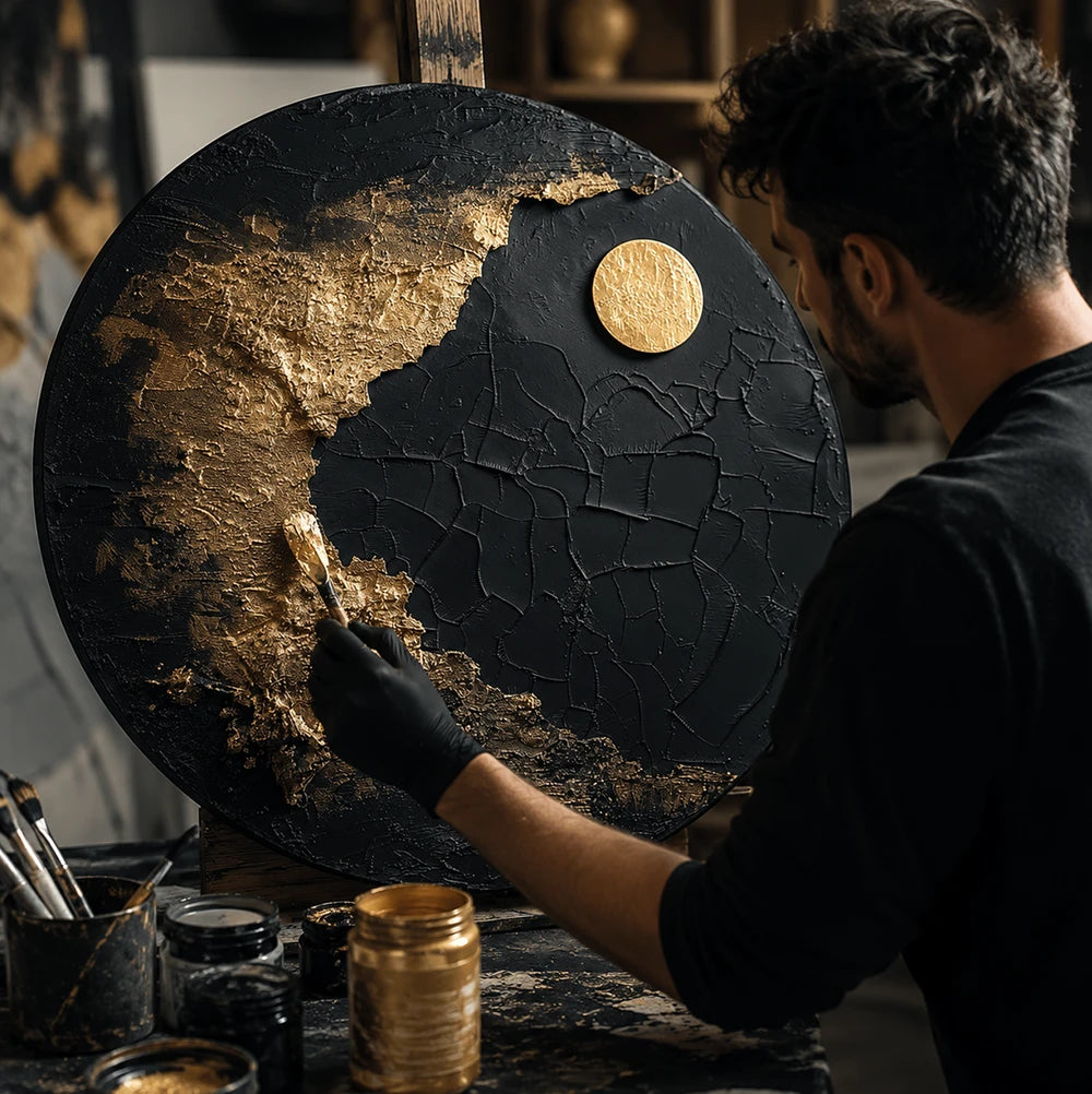 Metallische Kunst auf der runden ARTMIE Leinwand auf Keilrahmen