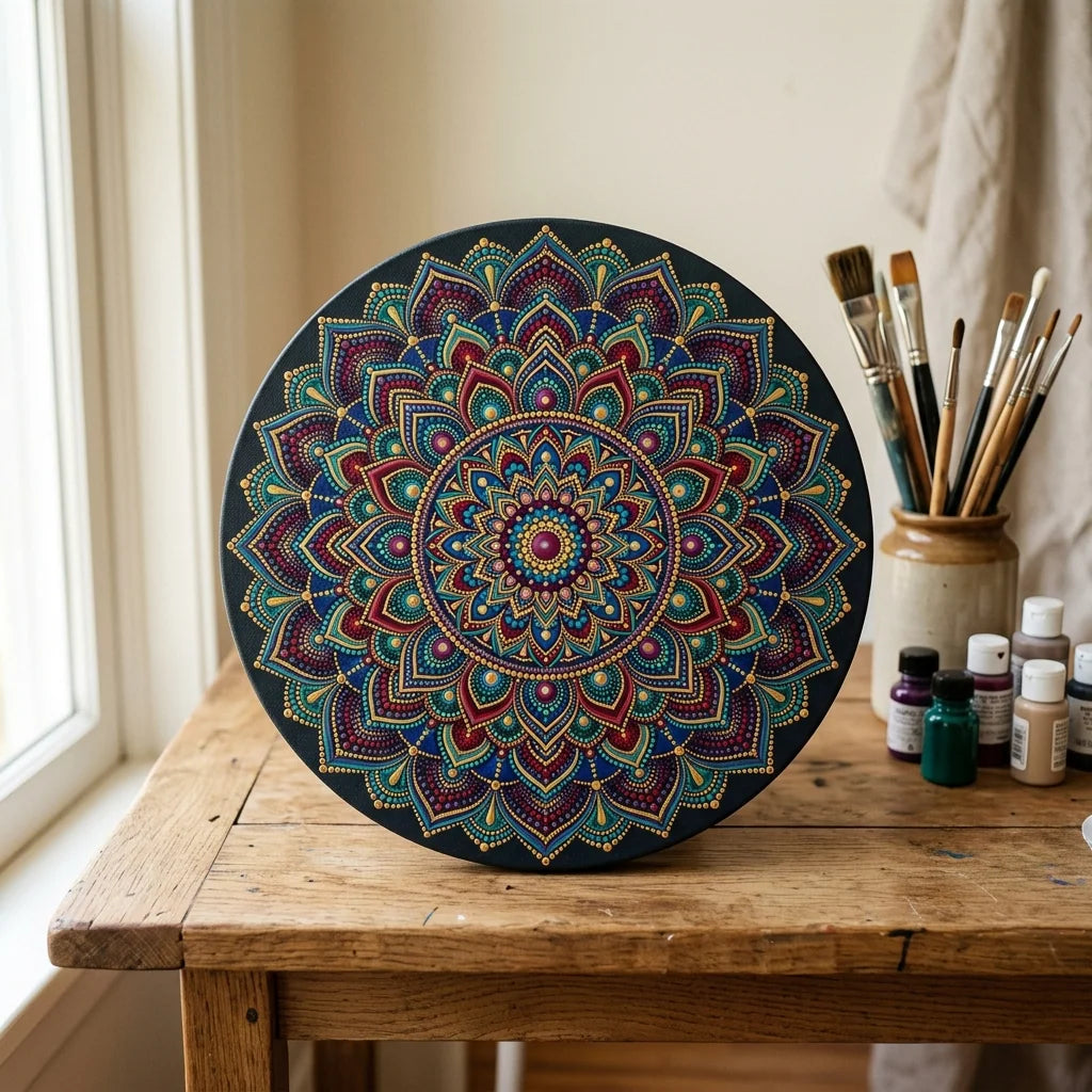 Mandala gemalt auf der runden ARTMIE Leinwand auf Keilrahmen