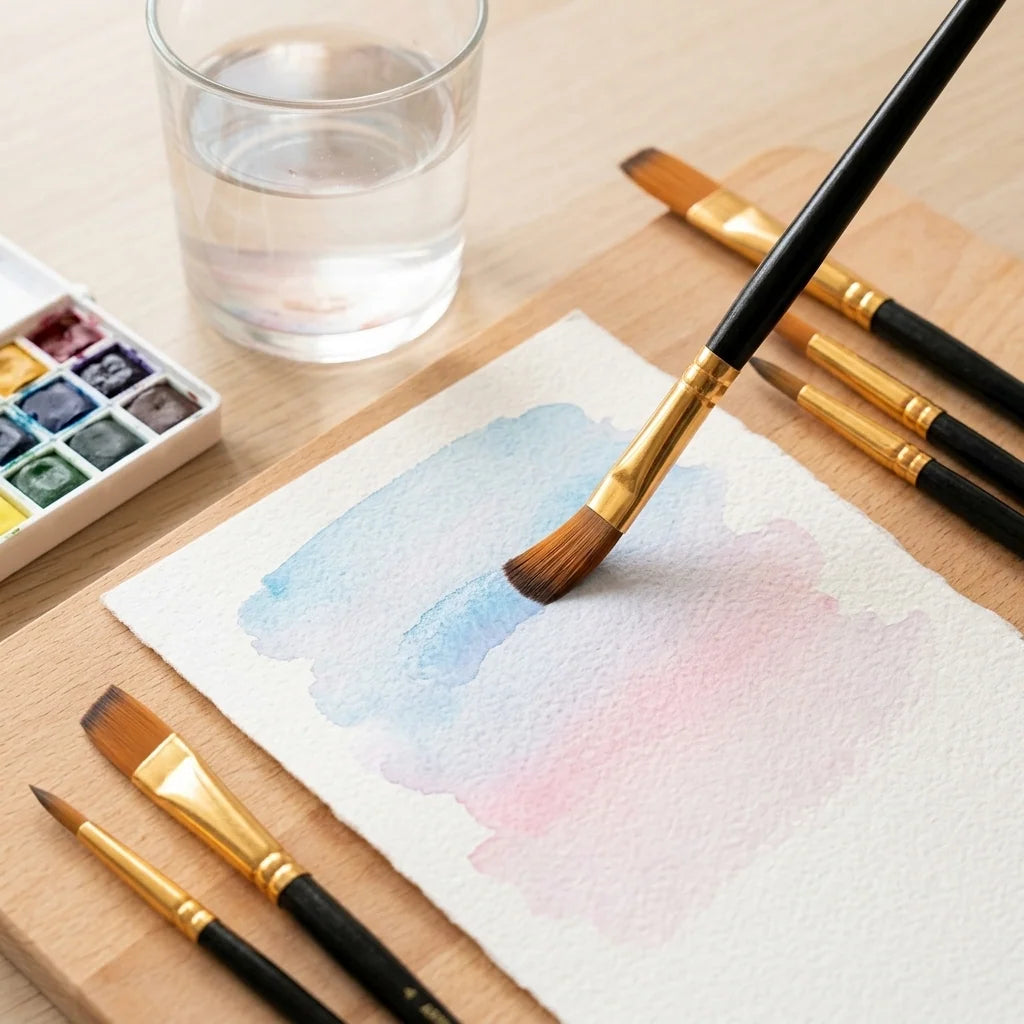 Malen mit Aquarell mit einem Rundpinsel