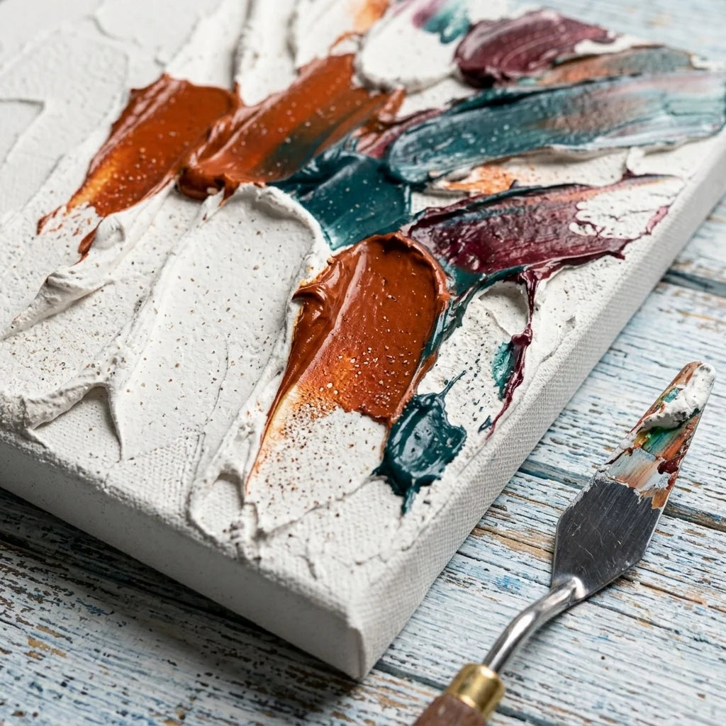 Impasto-Texturen mit 3D Strukturpaste — farbige Akzente auf dickem Relief