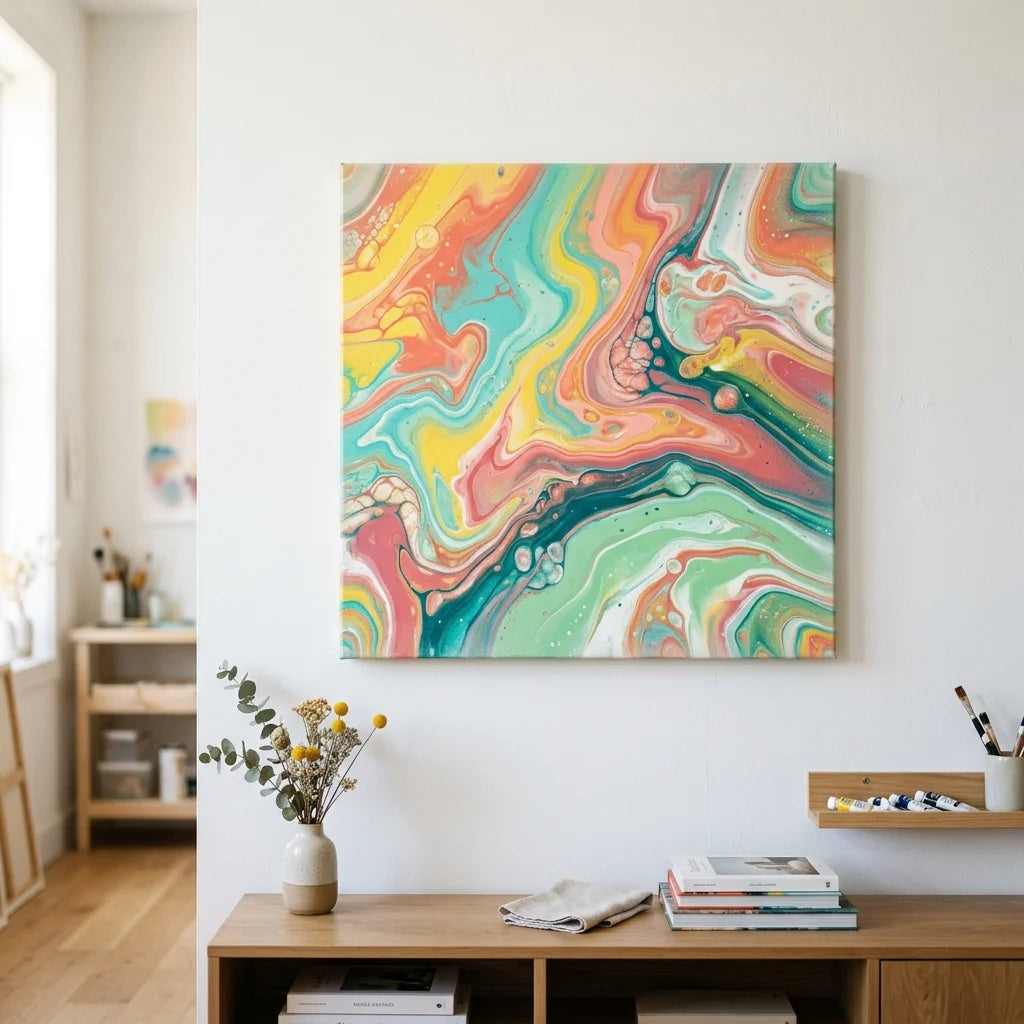 Abstraktes Fluid-Art-Bild an der Wand