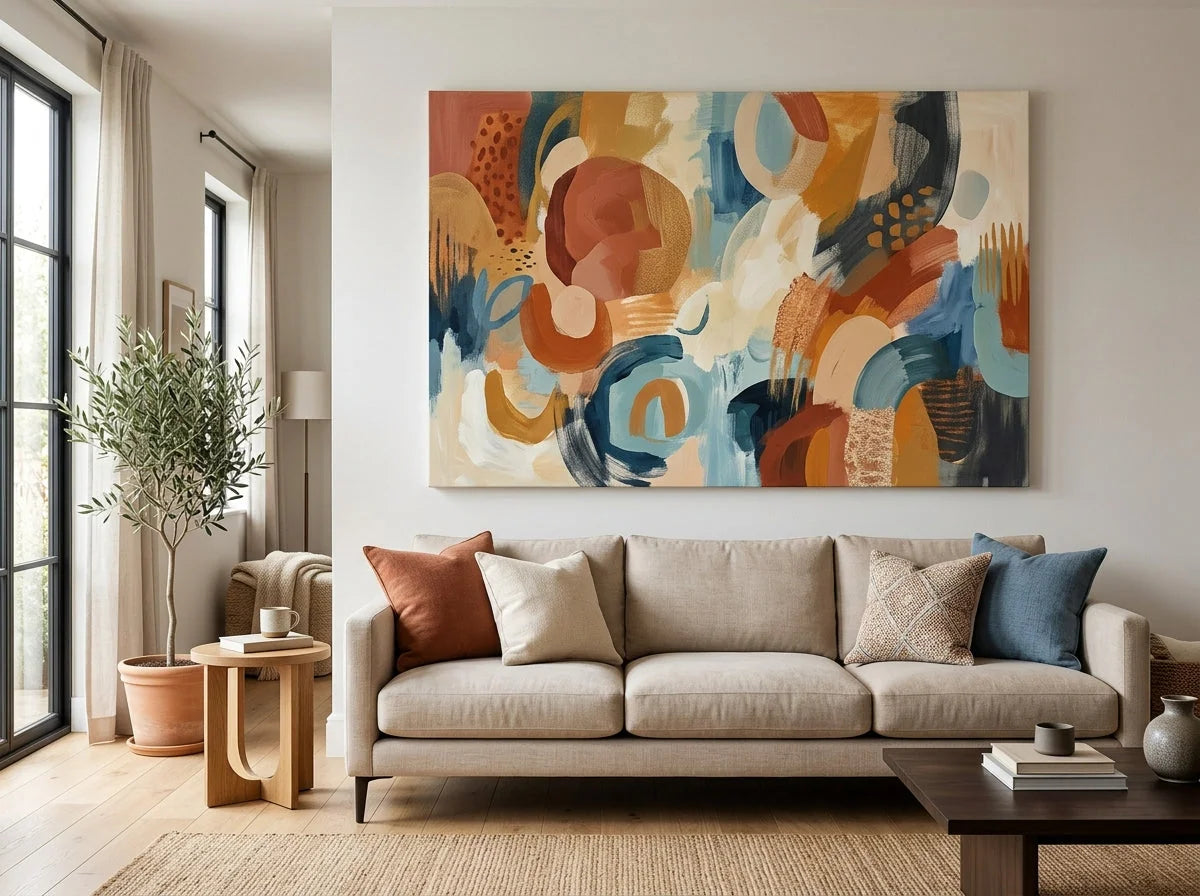Großformatiges Gemälde auf einer PROFI Leinwand auf Keilrahmen über dem Sofa im Wohnzimmer