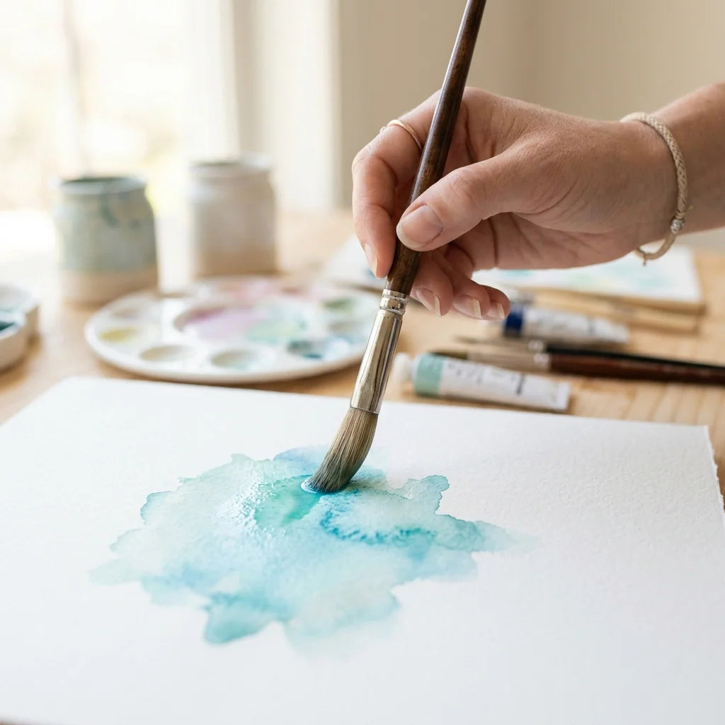 Pinsel und Pigment befeuchten