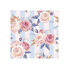 Decoupage-Servietten - Pink Roses on Blue Stripes  - 1Stück