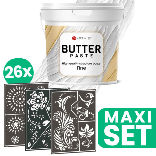 Reliefpaste ARTMIE BUTTER + Schablonenset zum Malen FOLK ART Motiv - 26 Stück