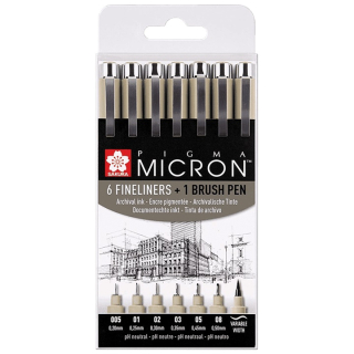 SAKURA Pigma Micron + Pinselstift-Set / 7-teilig