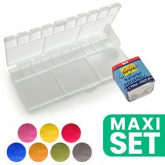 Set aus Kunststoffkartusche und 7 KREUL Aquarellfarben